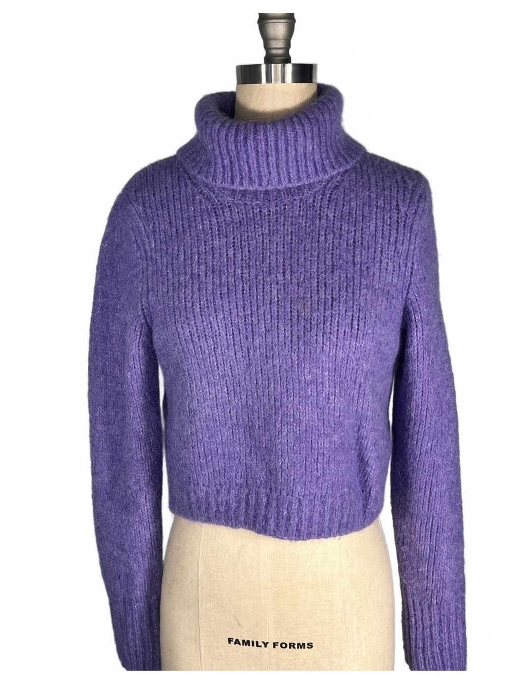 & Other Stories Purple Alpaca Wool Turtleneck Sweater Soft Fuzzy Cozy Cropped XS